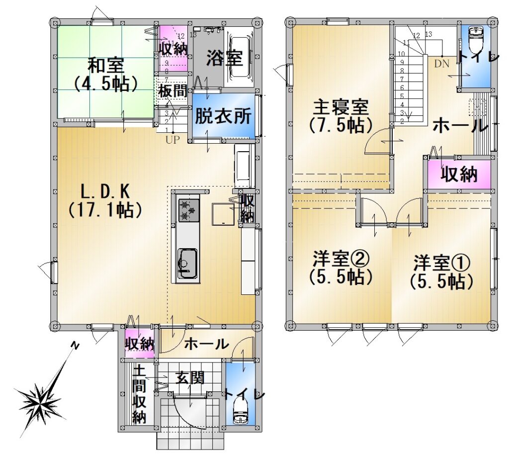 【4LDK+S】回遊性のある生活しやすい間取り